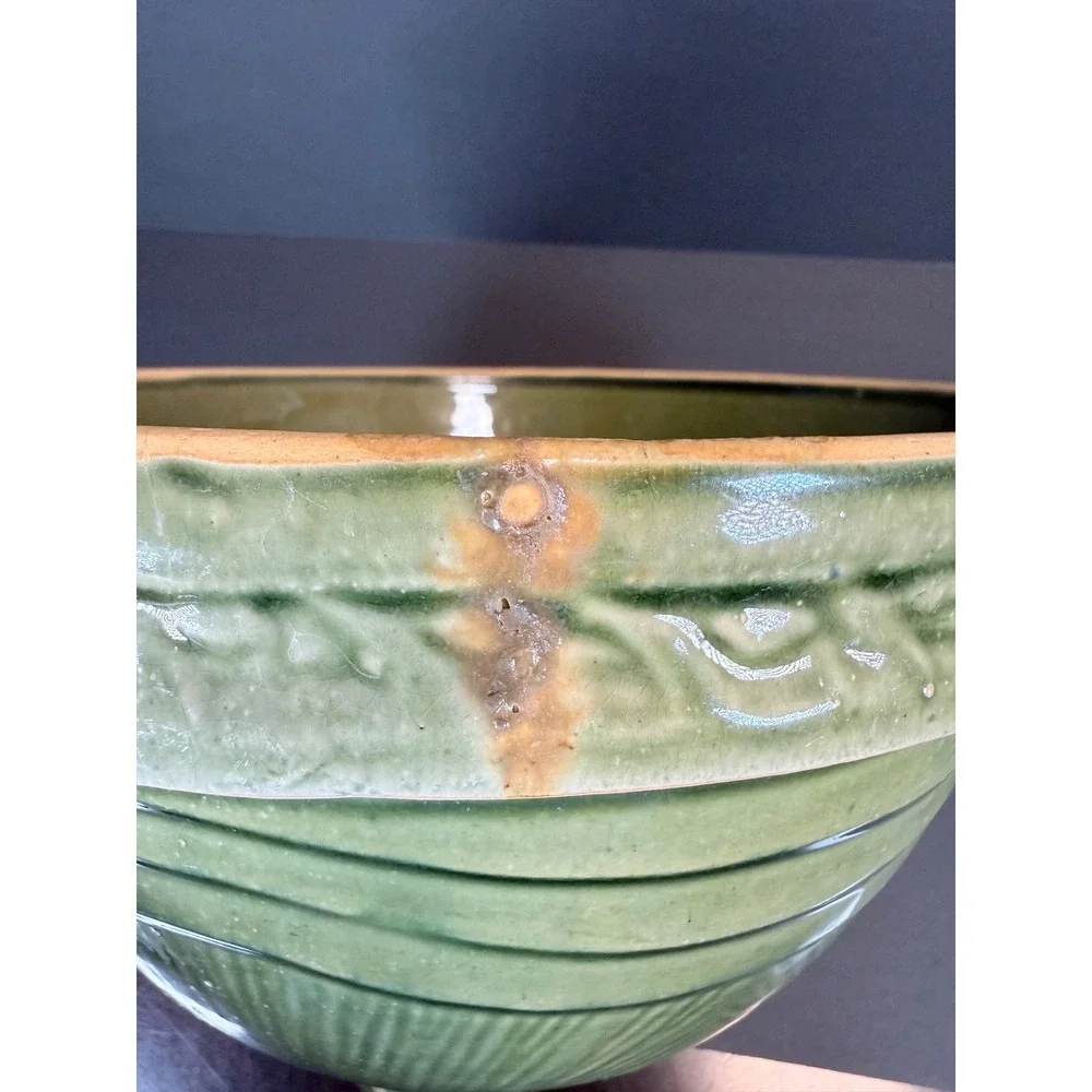 Vintage Green Glazed McCoy Sunburst Stoneware Mixing Bowl Farmhouse Cottagecore